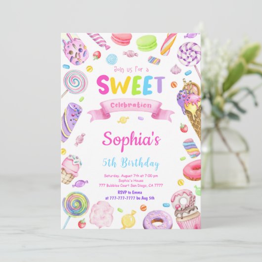 Candy-Einladung Einladung (Stehend Vorderseite)