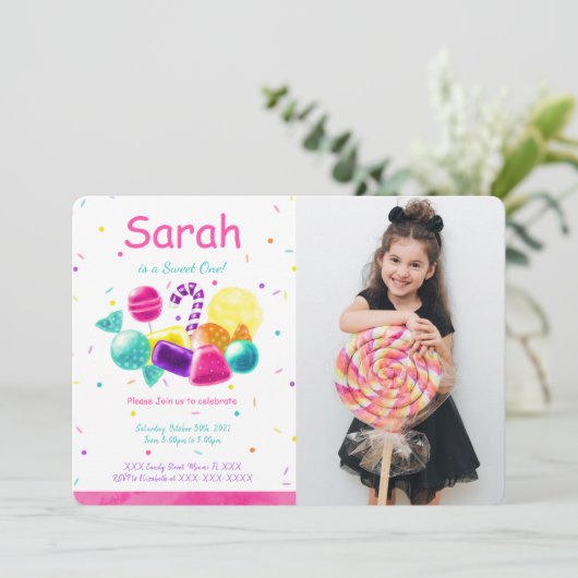 Candy Foto Einladung (Stehend Vorderseite)