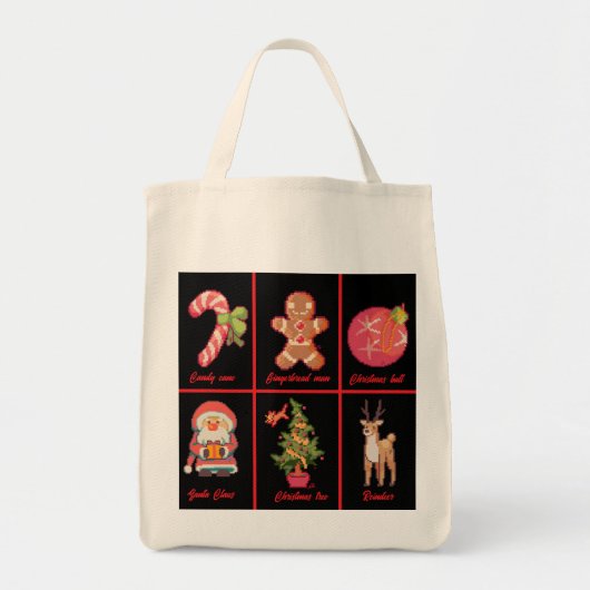 Candy, Gingerbread, Christmas, tree, Pixel Art Tragetasche (Vorne)