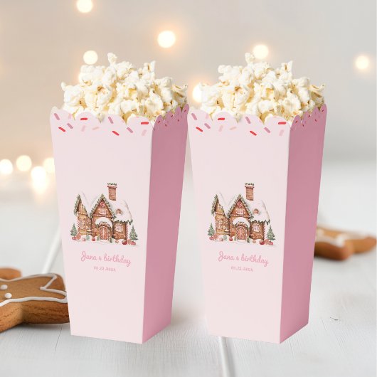 Candy Gingerbread House Pink Birthday Popcorn Geschenkschachtel