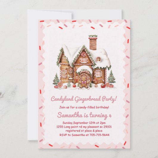 Candy Gingerbrot House Pink Birthday Einladung (Vorderseite)