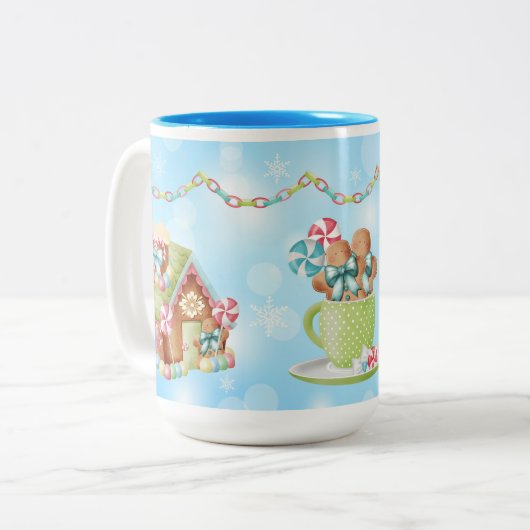 Candy Gingerbrot und Candy Cane Design Zweifarbige Tasse (Vorderseite Links)