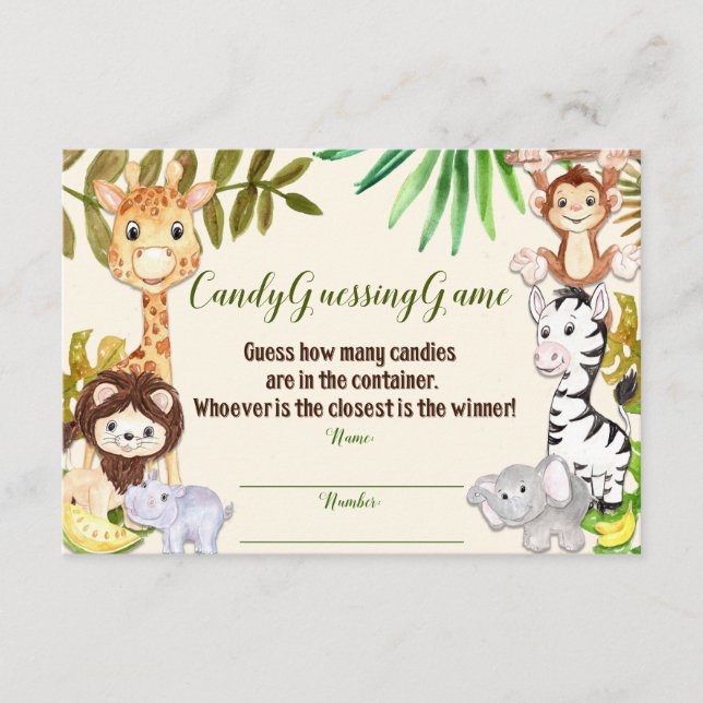 Candy Guessing Game, Safari Baby Dusche, Jungle (Vorderseite)