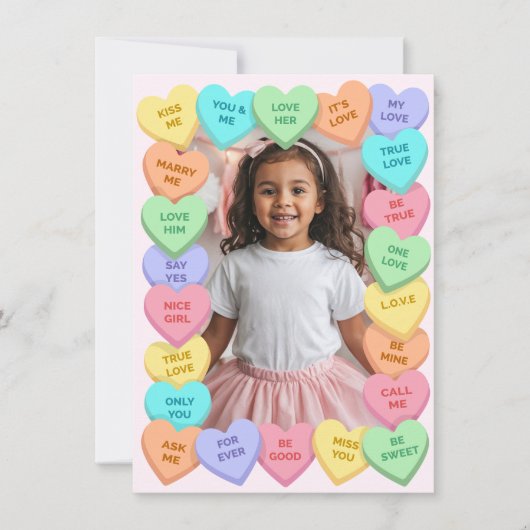Candy Heart Kid Photo Valentine Card, Child School Mitteilungskarte (Vorderseite)