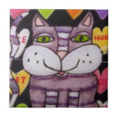 Candy Heart Lila Cat Valentine Fliese (Vorderseite)