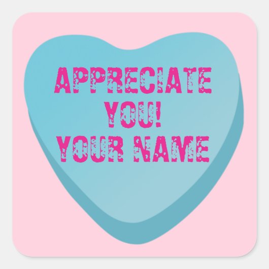 Candy Heart mit benutzerdefiniertem Text-Blue Hear Quadratischer Aufkleber (Vorderseite)