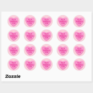 Candy Heart mit benutzerdefiniertem Text-Rosa Herz Runder Aufkleber