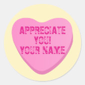 Candy Heart mit benutzerdefiniertem Text-Rosa Herz Runder Aufkleber (Vorderseite)