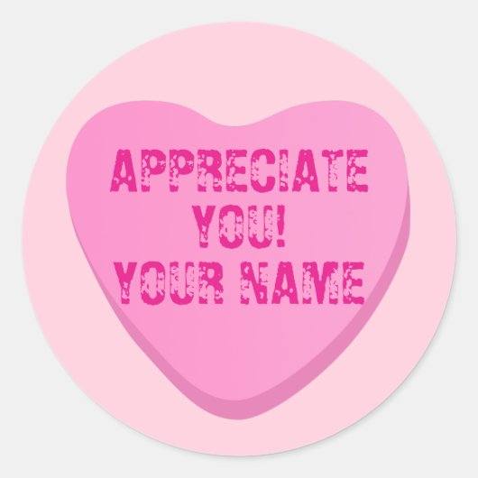 Candy Heart mit benutzerdefiniertem Text-Rosa Herz Runder Aufkleber (Vorderseite)
