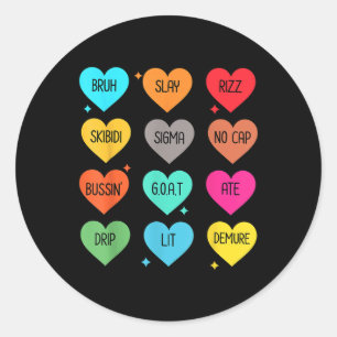 Candy Heart Slang Words Valentinstag für Schule, Runder Aufkleber