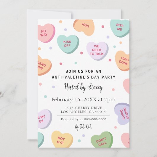 Candy Hearts Anti-Valentinstag-Party Einladung (Vorderseite)