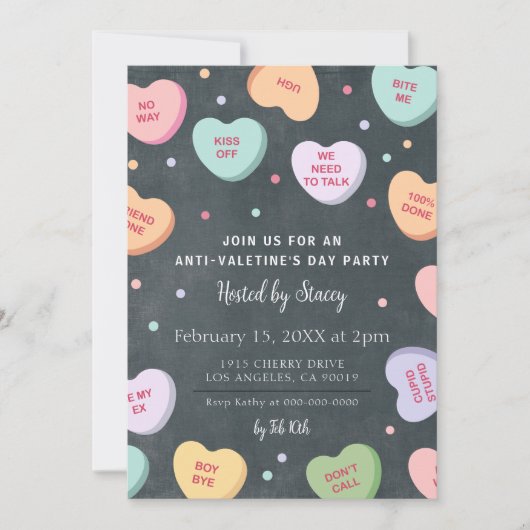 Candy Hearts Anti-Valentinstag-Party Einladung (Vorderseite)