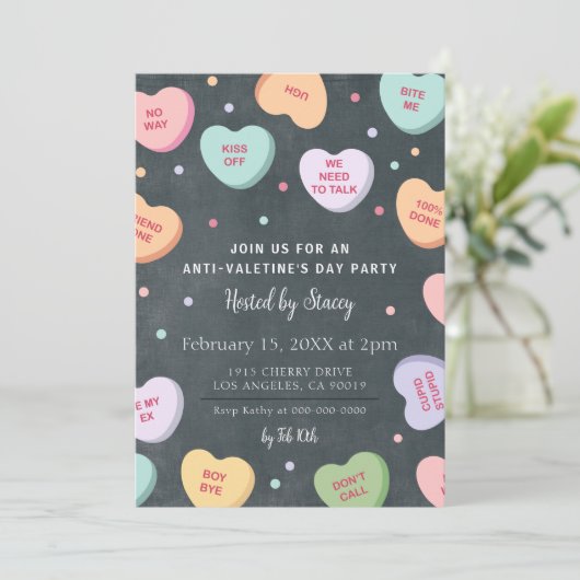 Candy Hearts Anti-Valentinstag-Party Einladung (Stehend Vorderseite)