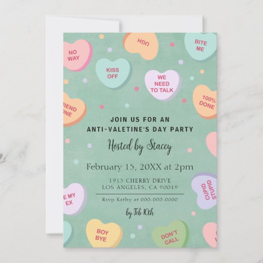 Candy Hearts Anti-Valentinstag-Party Einladung (Vorderseite)