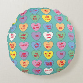 Candy Hearts Custom Messages Valentine Rundes Kissen