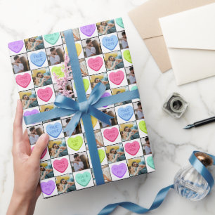 Candy Hearts Foto Valentinstag Geschenkpapier
