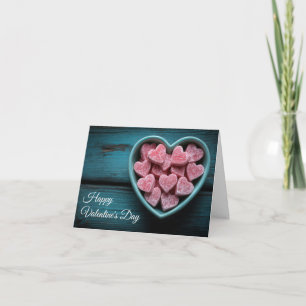 Candy Hearts in einem Bowl Valentine Gruß Feiertagskarte