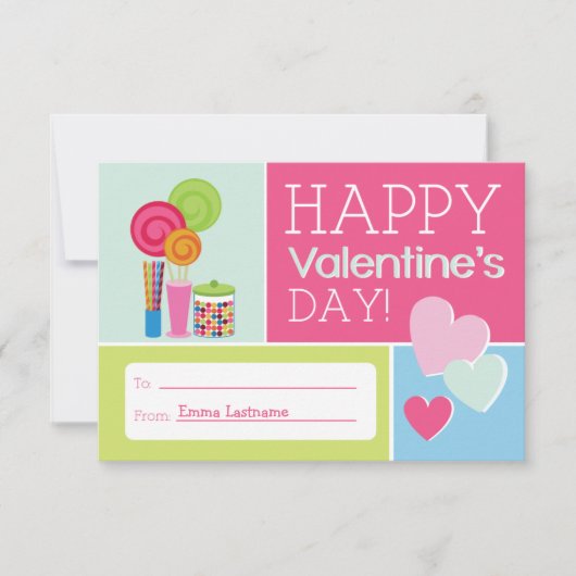 Candy & Hearts Kinderschule / Klassenzimmer Valent Einladung (Vorderseite)