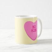 Candy Hearts mit Custom Text-Pink Heart on Yellow Kaffeetasse (VorderseiteRechts)