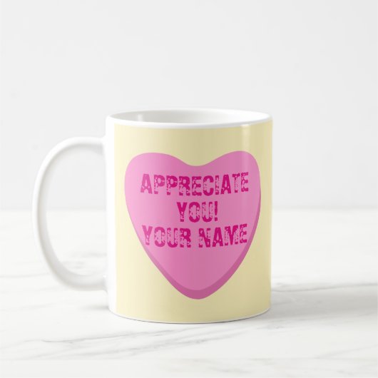 Candy Hearts mit Custom Text-Pink Heart on Yellow Kaffeetasse (Links)