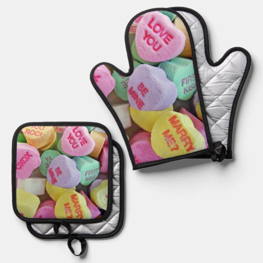 Candy Hearts Ofenhandschuh & Topflappen-Set (Vorderseite/Rückseite)