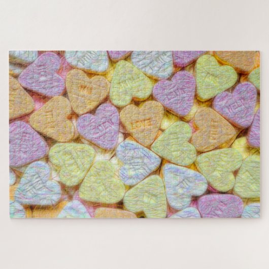 Candy Hearts Pink Yellow Orange Valentines Puzzle (Horizontal)