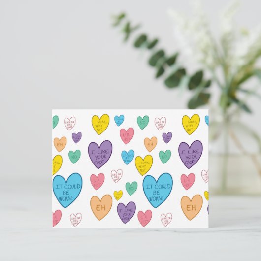 Candy Hearts Postkarte (Stehend Vorderseite)