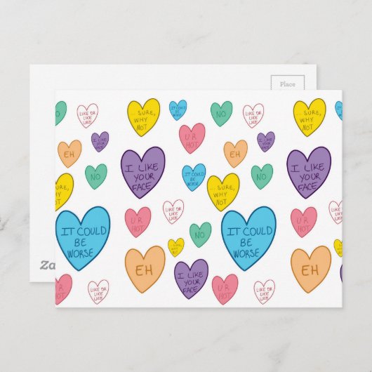 Candy Hearts Postkarte (Vorne/Hinten)