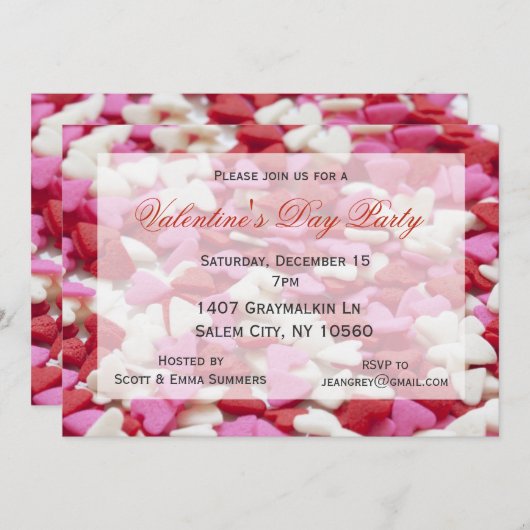 Candy Hearts Süßigkeiten Valentinstag Party Einladung (Vorne/Hinten)