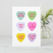Candy Hearts Valentine Card Feiertagskarte (Stehend Vorderseite)