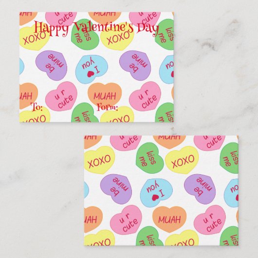 Candy Hearts Valentine's Day Note Card Mitteilungskarte (Vorne/Hinten)