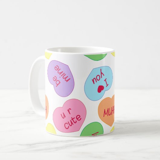 Candy Hearts Valentines Tasse (Vorderseite Links)