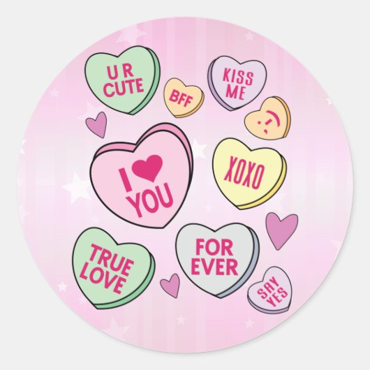 Candy Hearts Valentinstag Conversation Hearts Runder Aufkleber (Vorderseite)