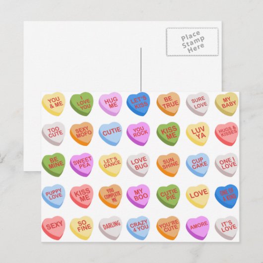 Candy Hearts Valentinstag Postkarte (Vorne/Hinten)