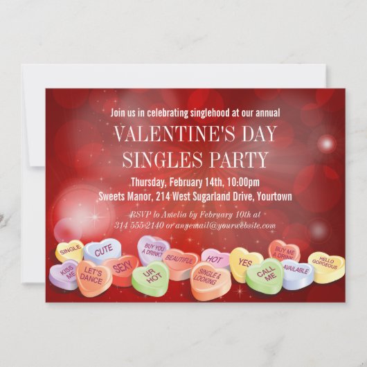 Candy Hearts Valentinstag Single Party Einladung (Vorderseite)