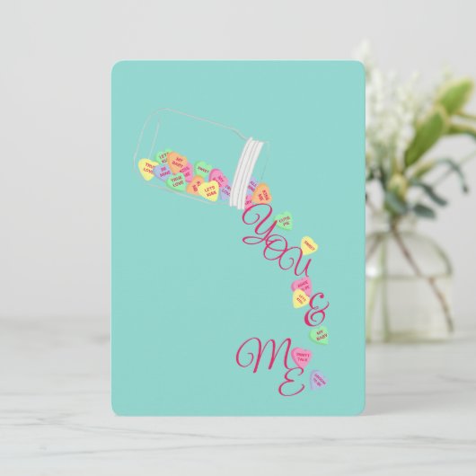 Candy Hearts You & Me Celebration Dusche Party Einladung (Stehend Vorderseite)