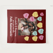 Candy Herzen Happy Jubiläum Spanisch Wandteppich (Vorderseite (Horizontal))