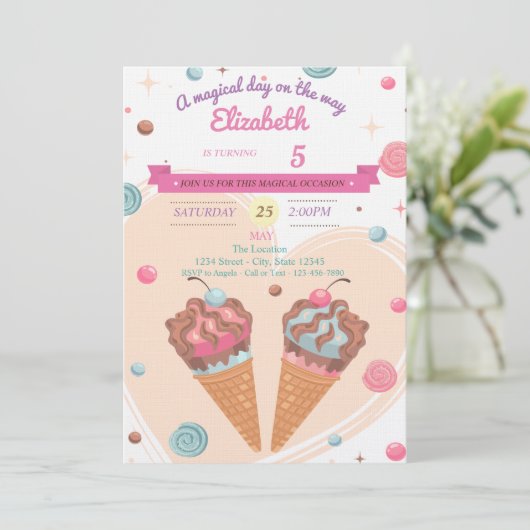 Candy Ice Creams zum Geburtstag Einladung (Stehend Vorderseite)