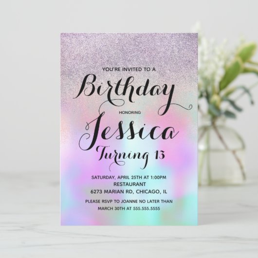 Candy Ink Liquid Marble Glitzer Birthday Teen Einladung (Stehend Vorderseite)