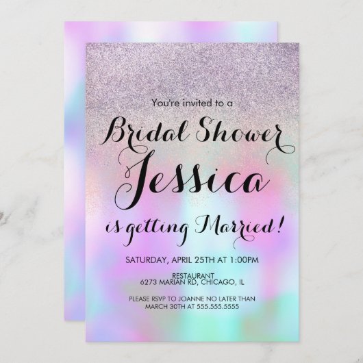 Candy Ink Liquid Marble Glitzer Brautparty Einladung (Vorne/Hinten)