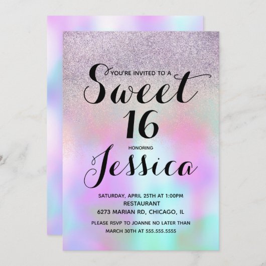 Candy Ink Liquid Marble Glitzer Sweet 16 Einladung (Vorne/Hinten)