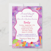 Candy Invitation Baby Dusche Pink Lila Einladung (Vorderseite)