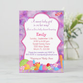 Candy Invitation Baby Dusche Pink Lila Einladung (Stehend Vorderseite)