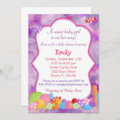 Candy Invitation Baby Dusche Pink Lila Einladung (Vorne/Hinten)