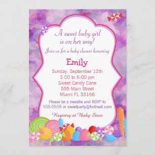 Candy Invitation Baby Dusche Pink Lila Einladung