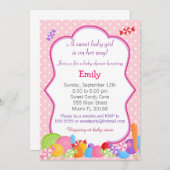 Candy Invitation Baby Girl Dusche Rosa Einladung (Vorne/Hinten)