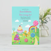 Candy Land Birthday Einladung (Stehend Vorderseite)