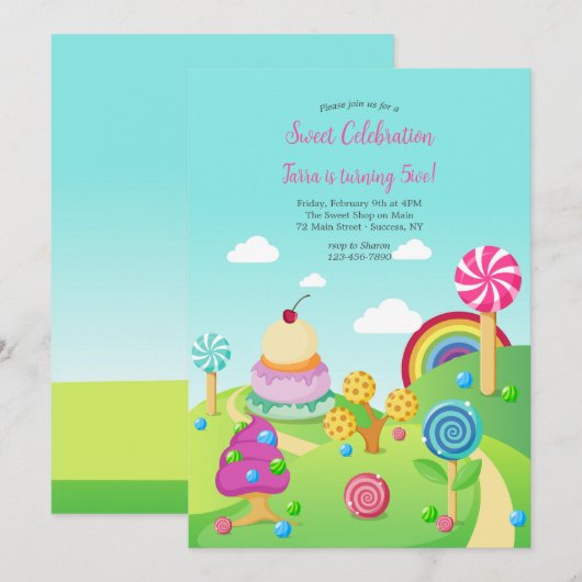 Candy Land Birthday Einladung (Vorne/Hinten)