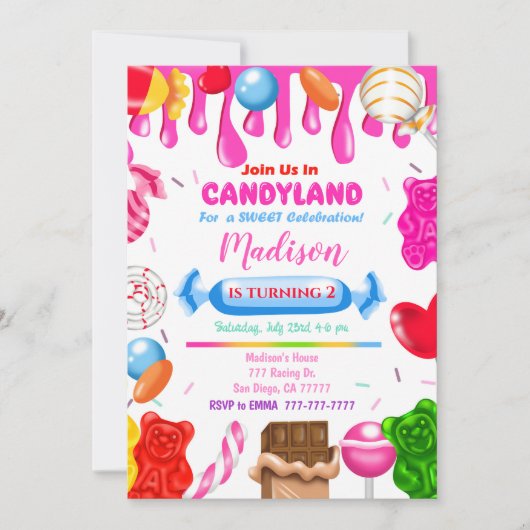 Candy Land Birthday Einladung (Vorderseite)