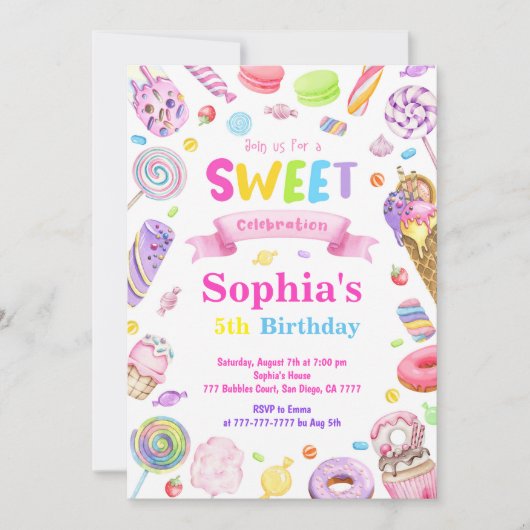 Candy Land Birthday Einladung (Vorderseite)